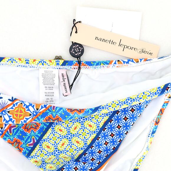 Nanette Lepore Patchwork Enchantress Swimsuit Set Bikini Top/Bottom Size US 12 - Picture 6 of 7